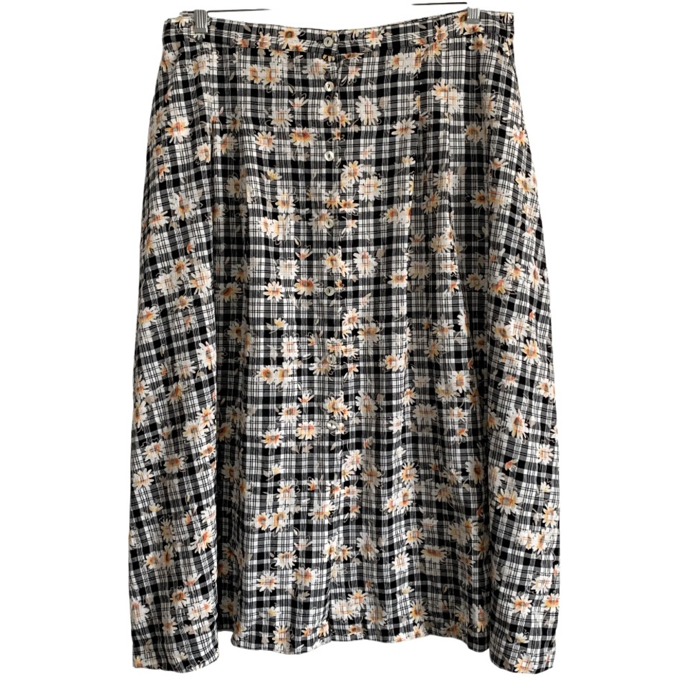 Kathie Lee Vintage Plaid Floral Print Maxi Skirt